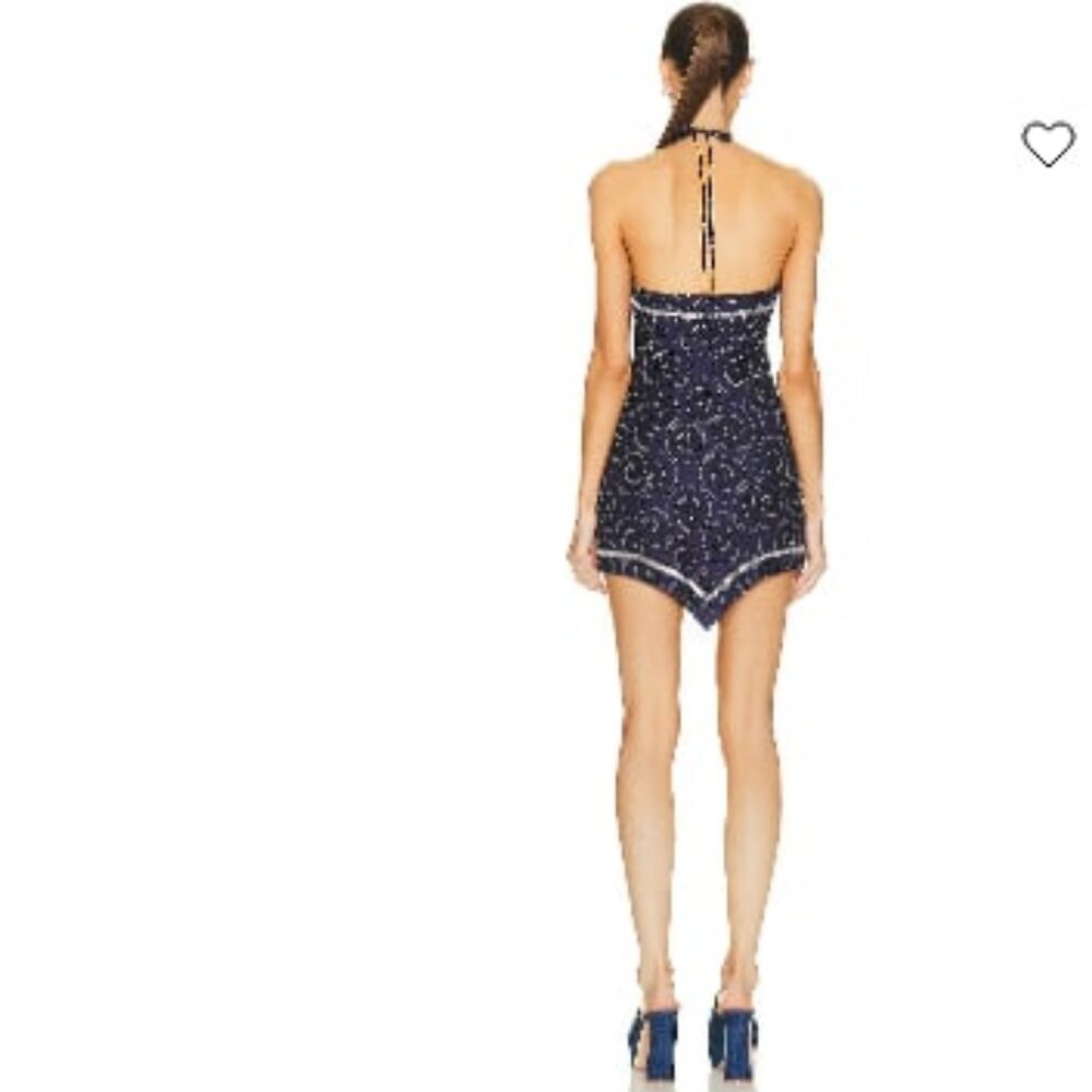 New STAUD Megan Linen Halter Mini Dress Tunic Navy Whirlpool 14 MSRP $300 - Picture 3 of 13